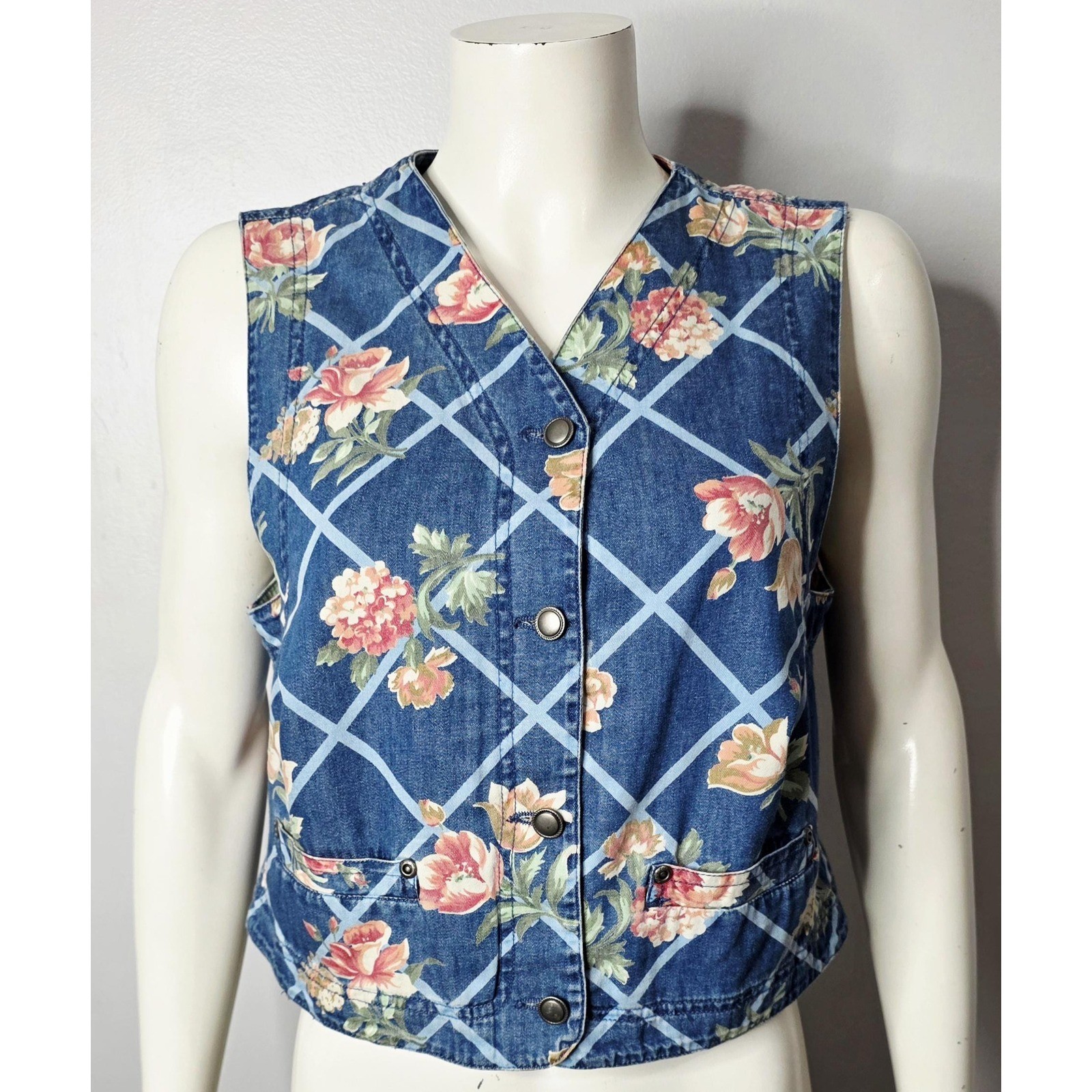 Vintage 1990s Cottagecore Denim Vest by Liz Claiborne (Lizwear)