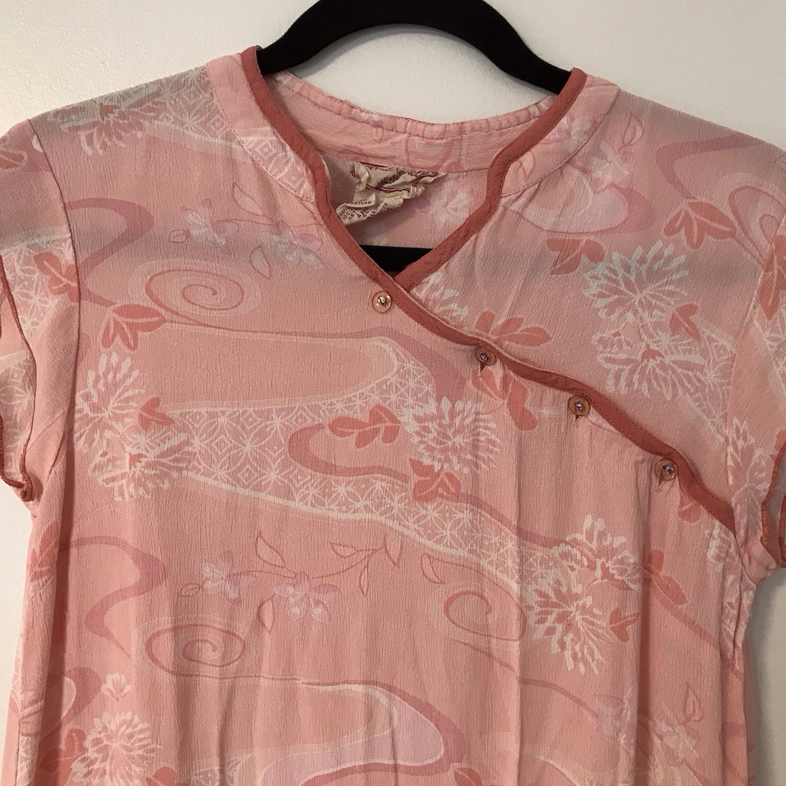 April Cornell Vintage Asian Inspired Pink Dress Size S 90s Garden Party Romantic