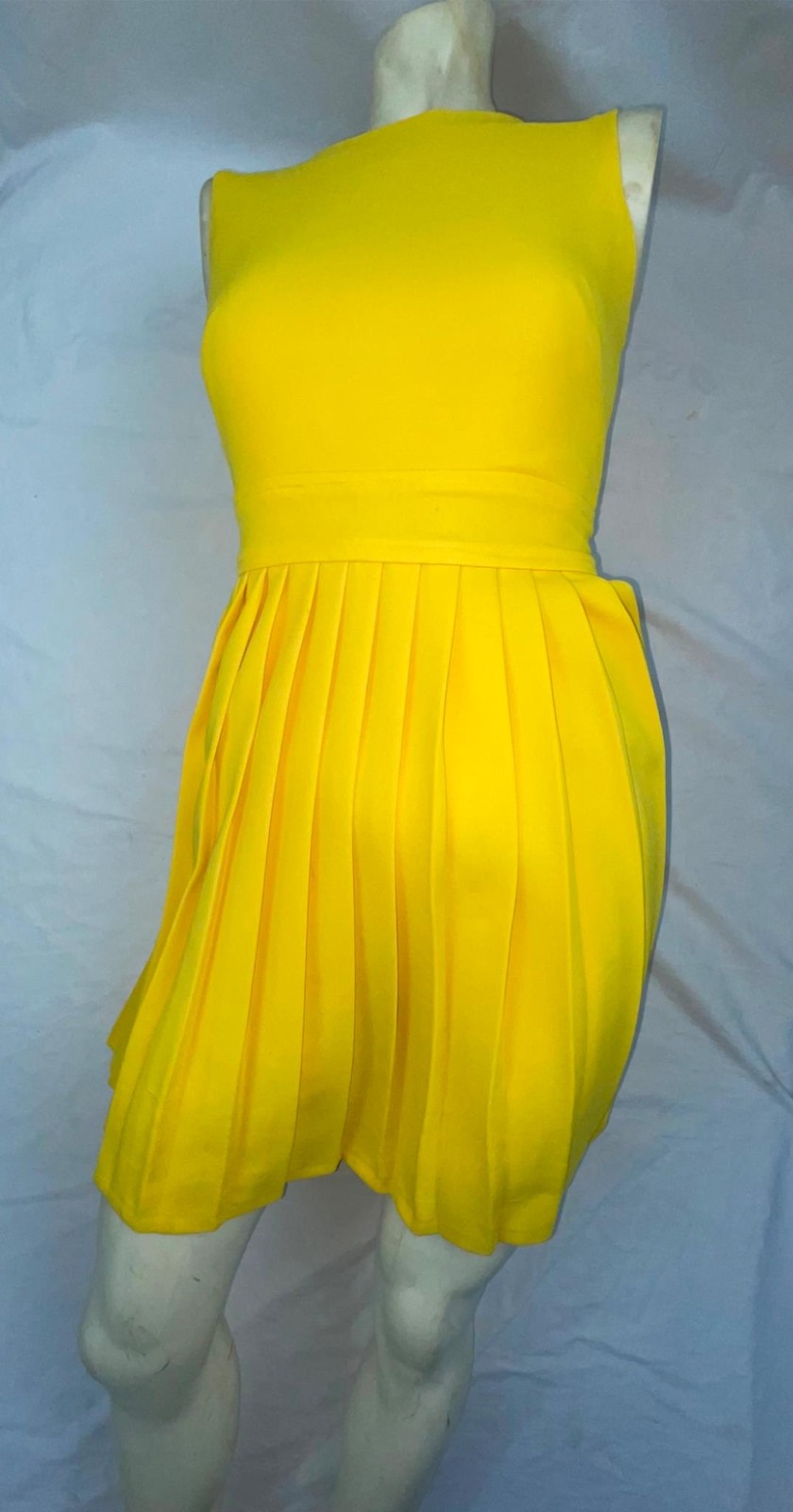 VTG 60s 70 WOMENS S POLYESTER ACCORDIAN PLEATED DISCO RETRO GOGO SLEVELESS DRESS