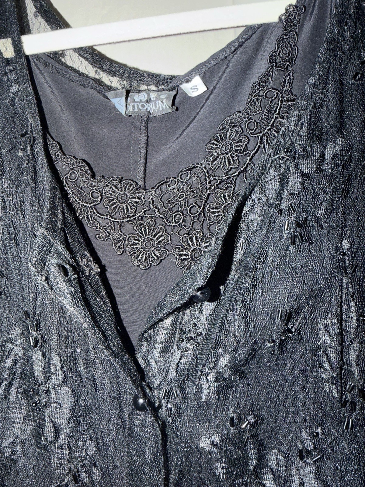 Vintage Auditorium 90s Black Lace Button-Front Overlay Dress With Slip