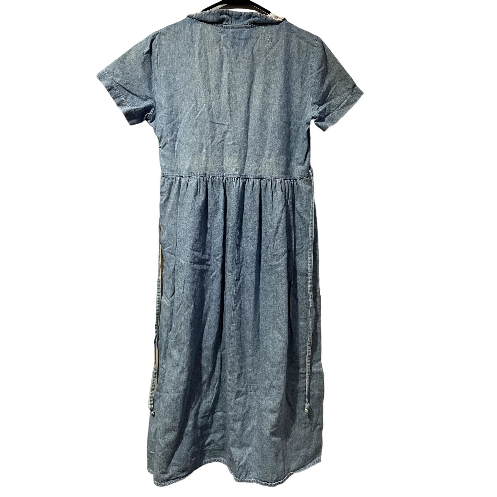 Vintage Denim Lace Collar Midi Dress The Clothing Company Cottagecore Blue u1