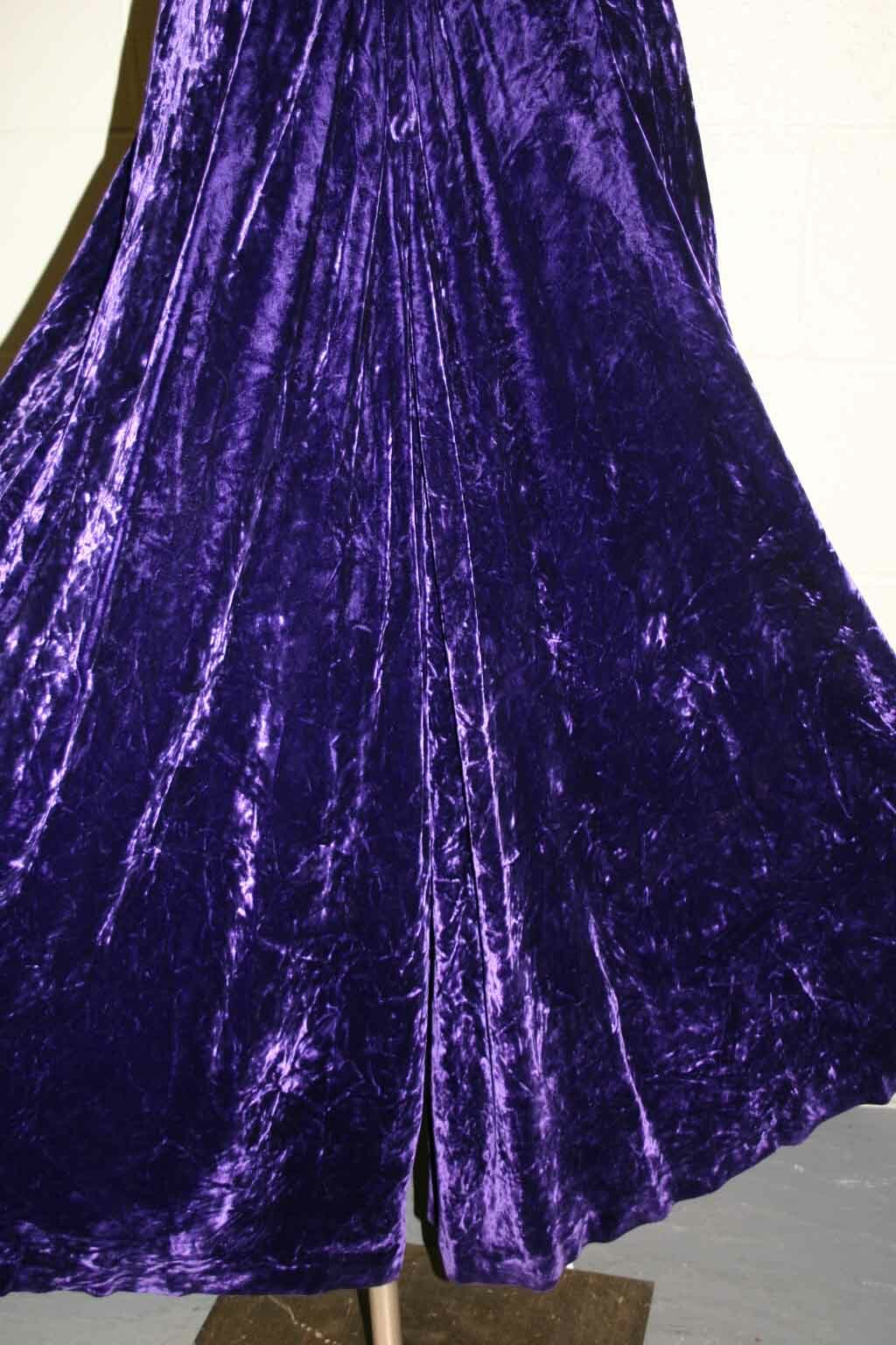 Vtg 60s XS-S Wide Leg Jumpsuit Purple Crushed Velvet PALAZZO PANTS Boho JUMPER