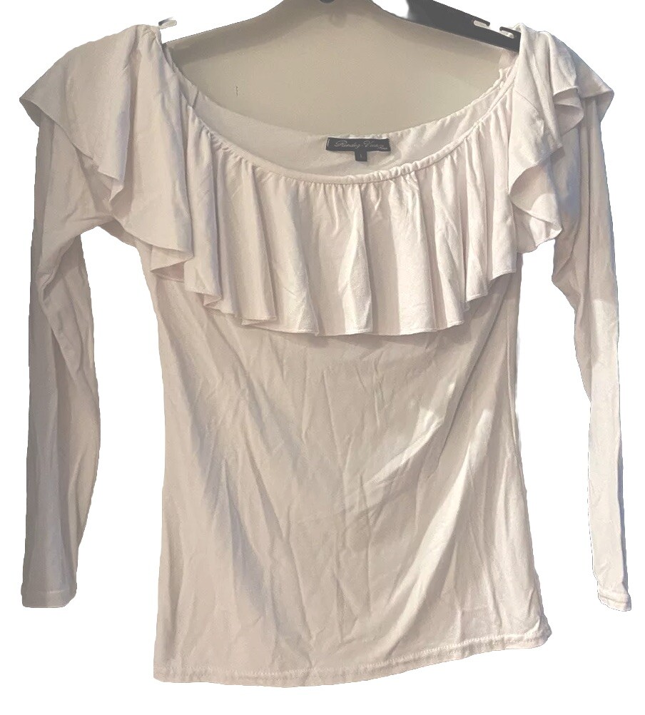 Rendezvous Size 1 Small White Pullover Blouse 3/4 Sleeve Ruffle Viscose romance