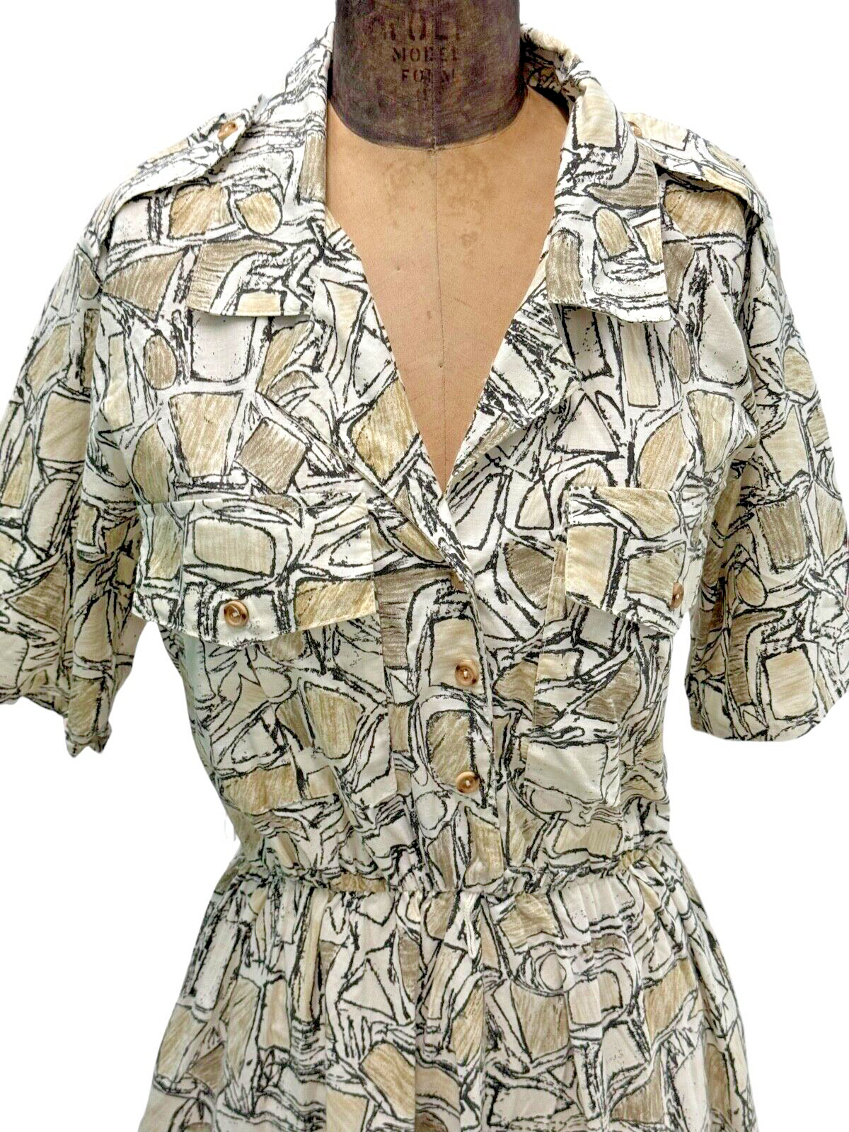 Vintage 1980s Sally Lou Abstract Pattern Cotton Dress Size 14
