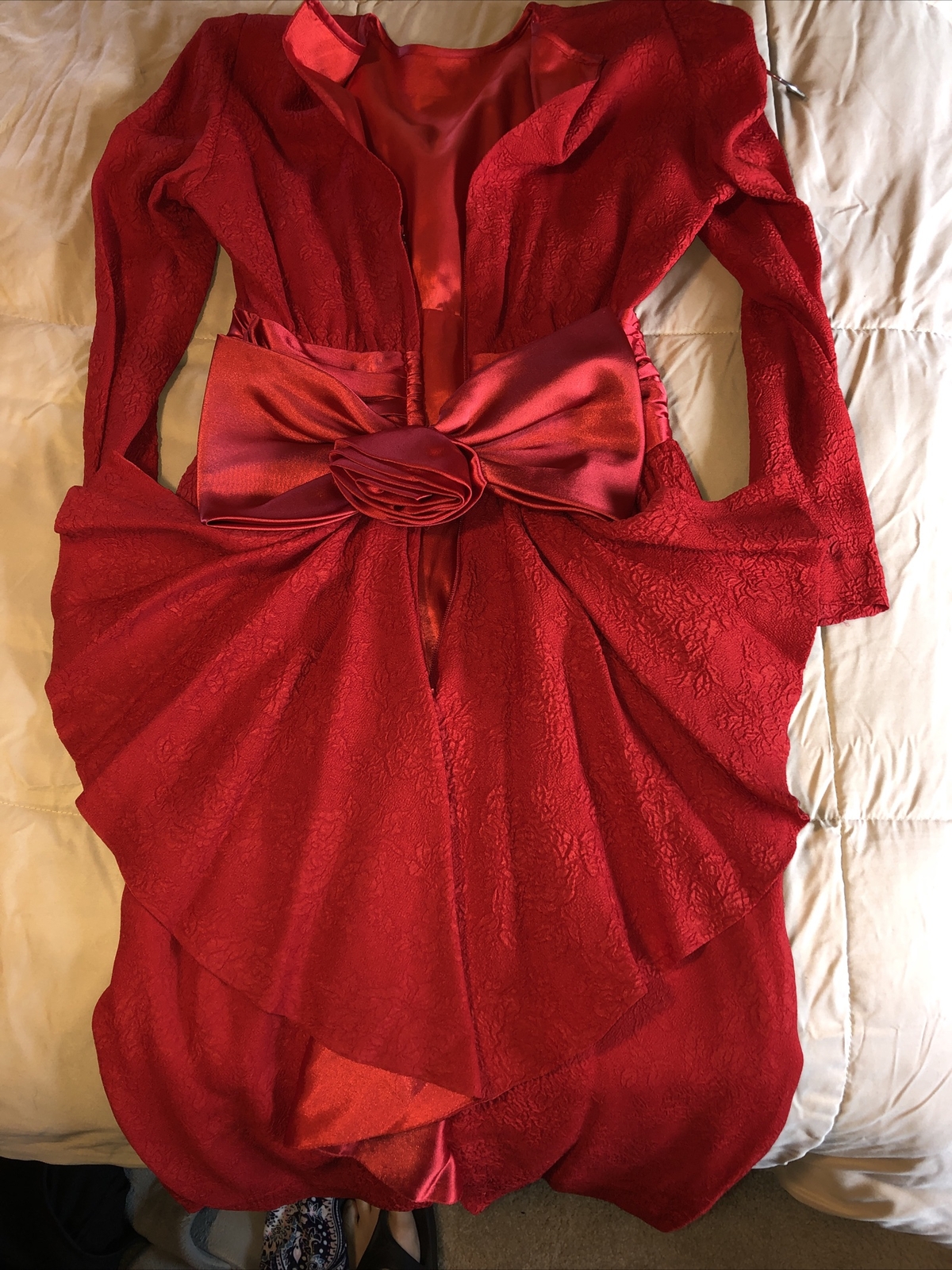 Vintage Nui Ruby Red Dress Size 4 Made USA Big Bow Lined Body Small S XS Formal