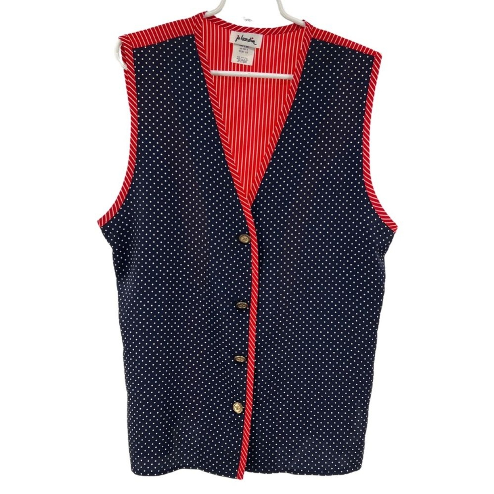 Jo Hardin vintage vest polka dot stripes red white blue color block patriotic 12