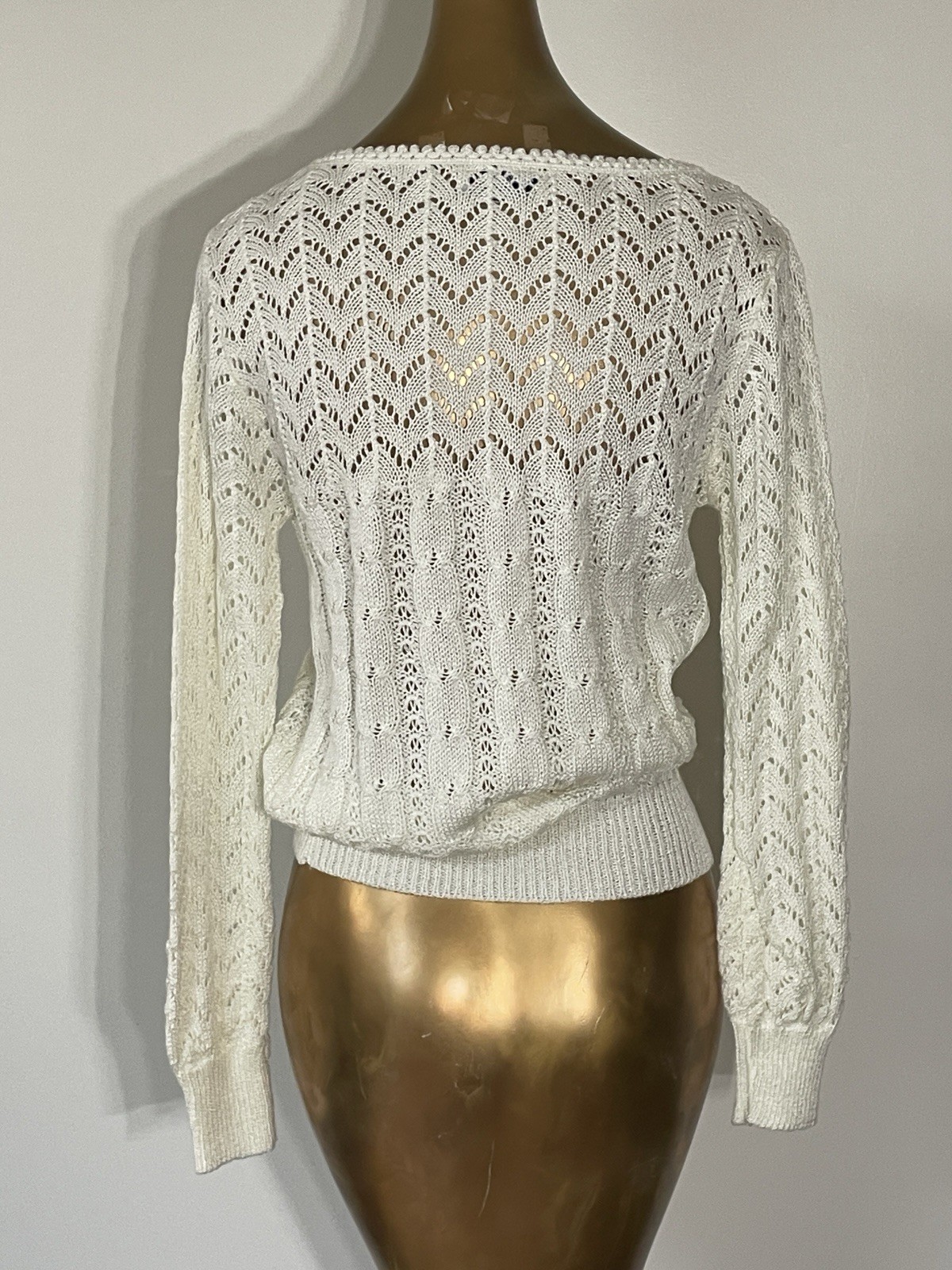 Vintage 80s NWT Cuddle Knit White Hollow-out Lightweight Sweater