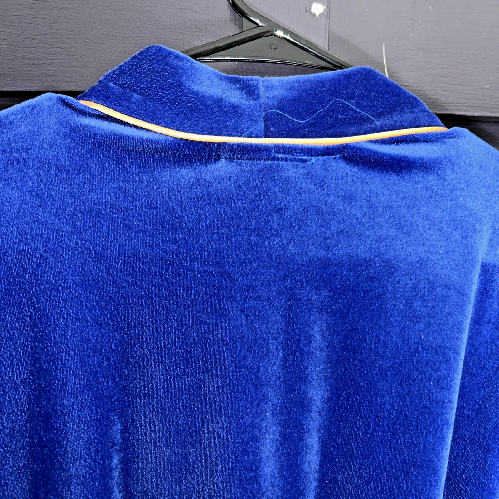Vintage APPEL M Royal Blue Robe Plush Velour/Velvet Wrap Style Belt Floral Trim