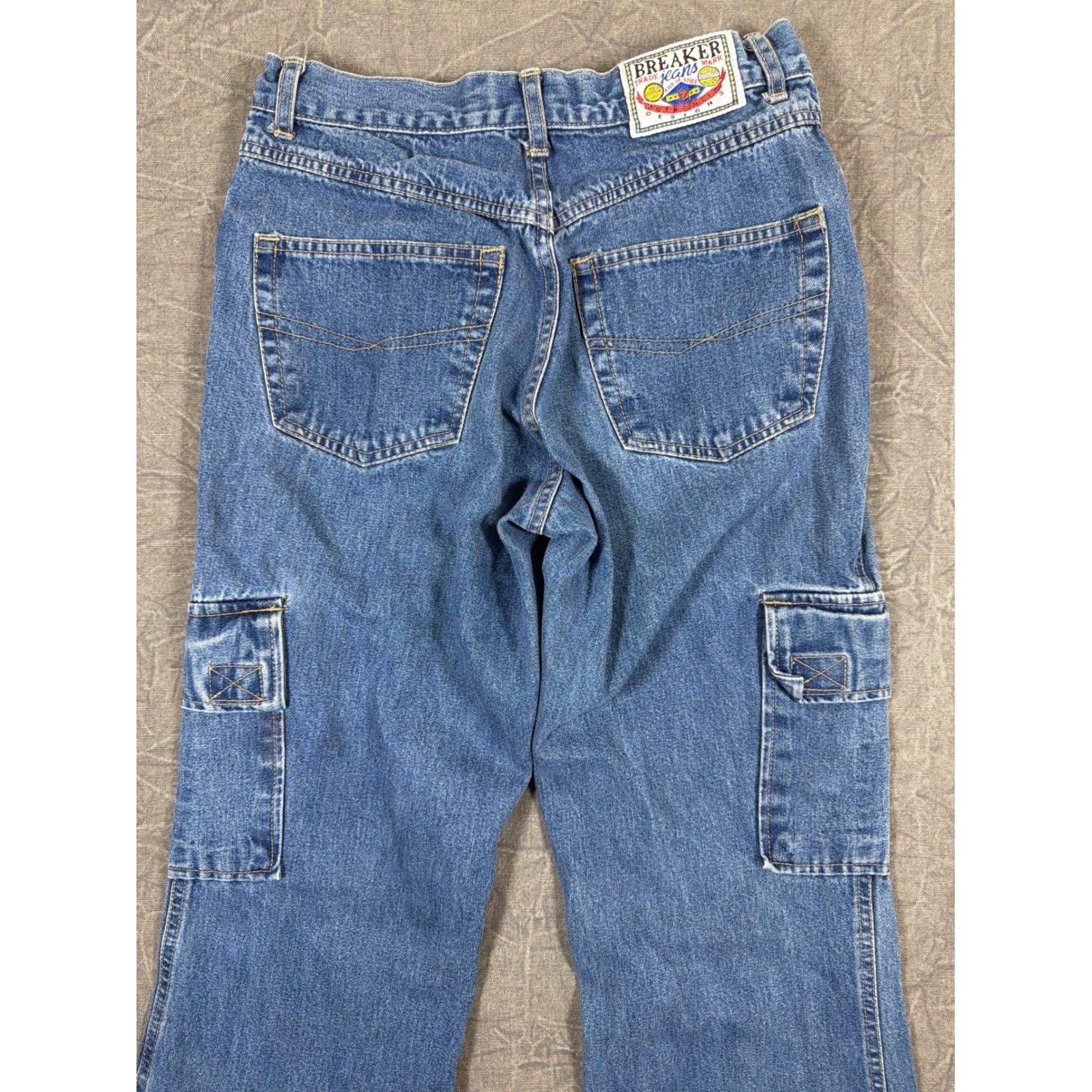 Vintage Breaker Jeans Womens 5/6 Medium Wash High Rise Cargo Flare Wide Leg 90s