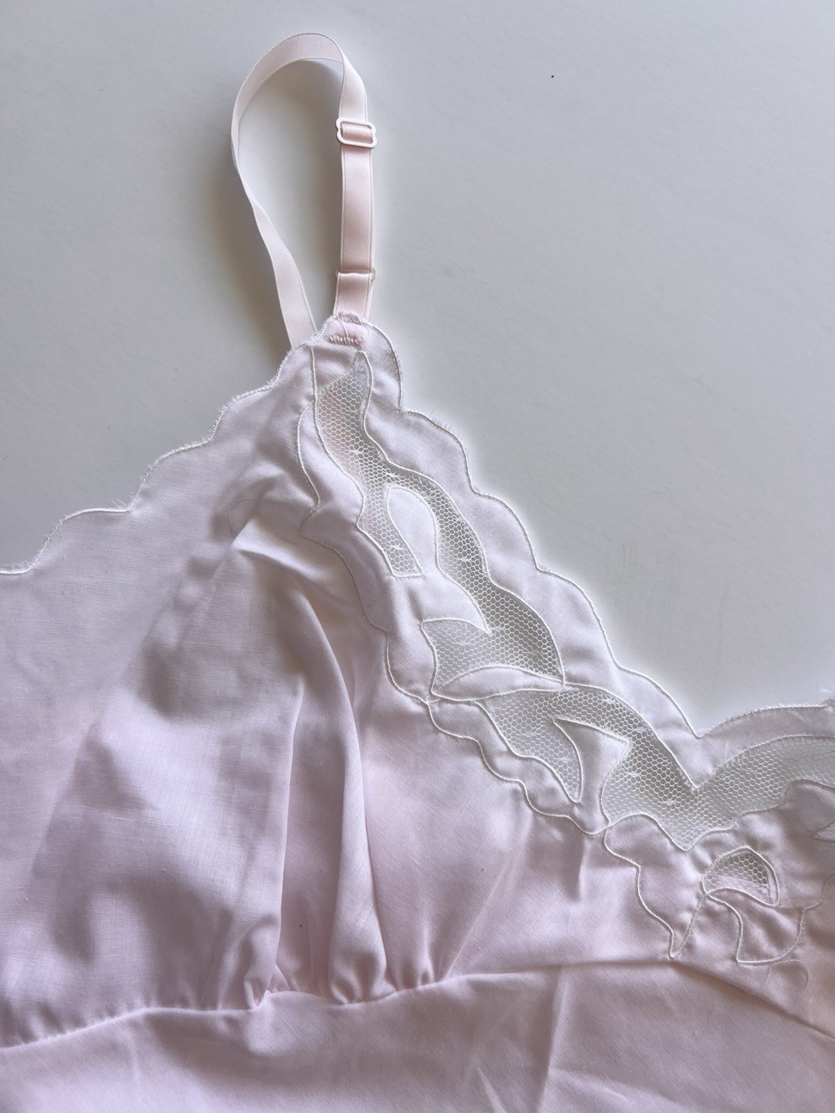 Sears Size 38 Bias Cut Cotton Blend Pink Slip Nightie Lingerie Delicate Lace