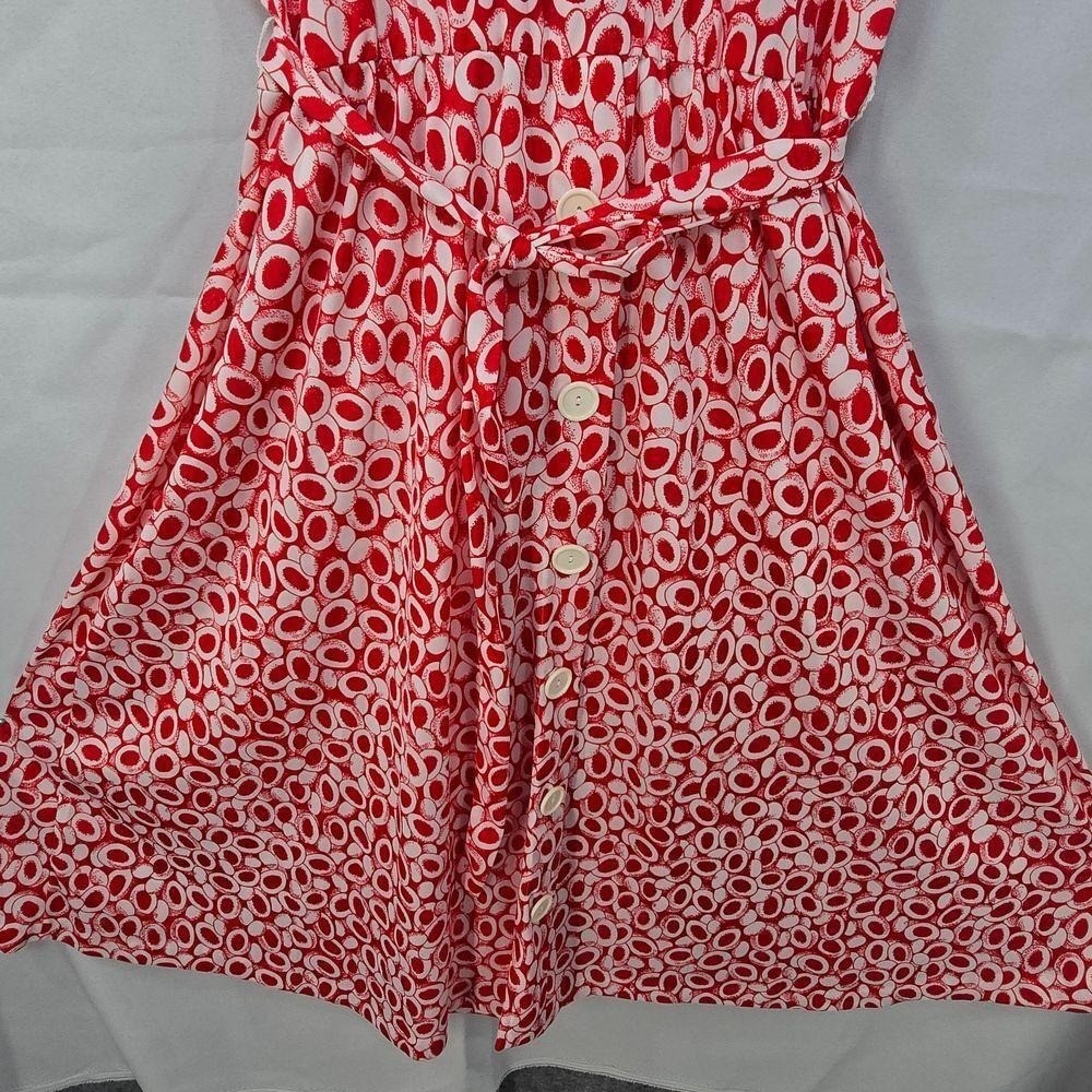Haband For Her Vintage Red White Geometric Circle Print Midi Dress Womens XL