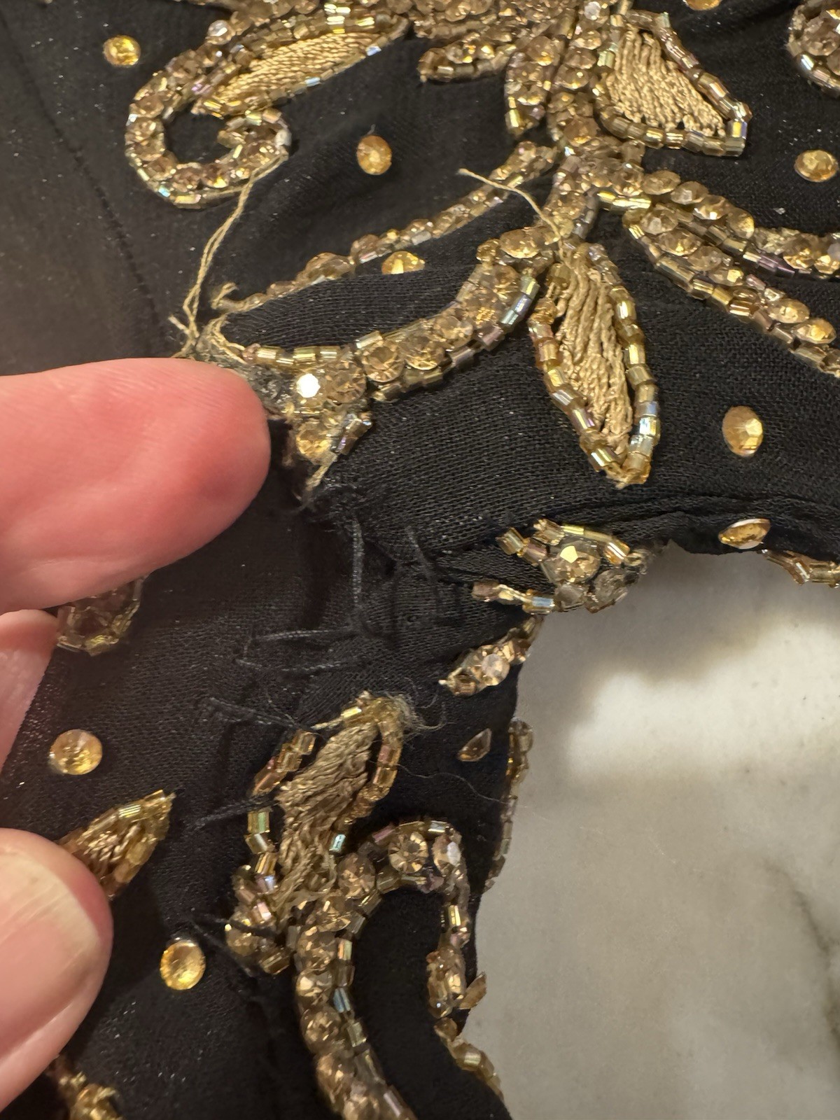 Vintage Indian Sari Blouse Choli Black Gold Beaded Embroidered Top Sz S M