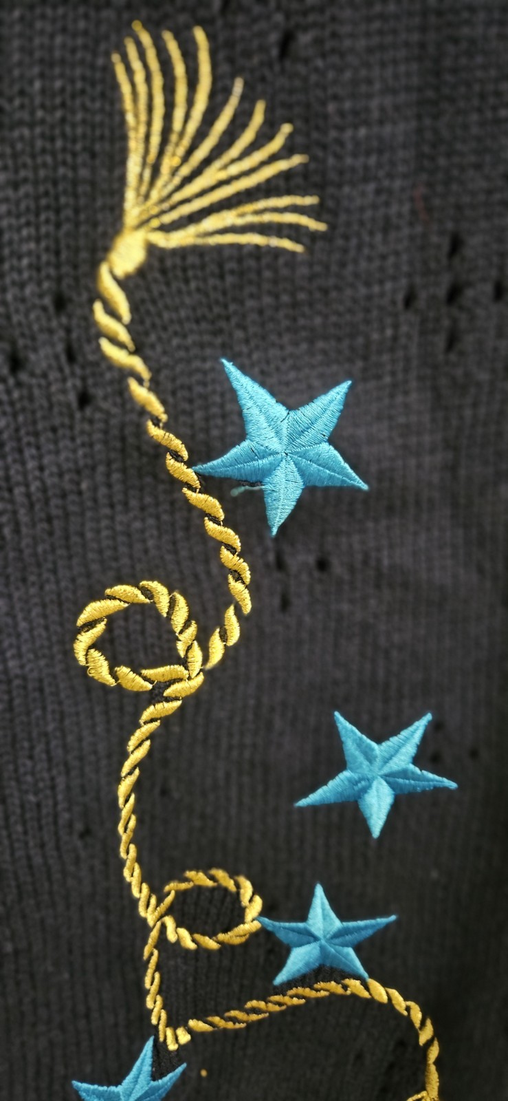 VTG Koret Navy Blue Floral Embroidered Vest Cotton Ramie Stars Nautical US Sz M