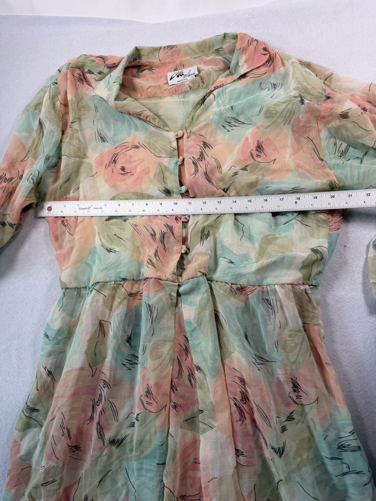 Vintage 1980s Willi of California Floral Chiffon Midi Dress Women’s Button Top