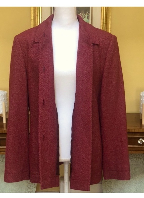 Vtg Talbots Women’s Wool Silk Blend Red Orange Tweed Blazer Size 14 Made In USA