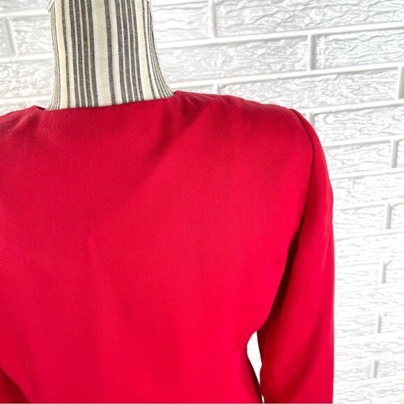 Vtg Leslie Fay Red Cropped Jacket Black Square Trim Shoulder Pads Sz 8 Petite