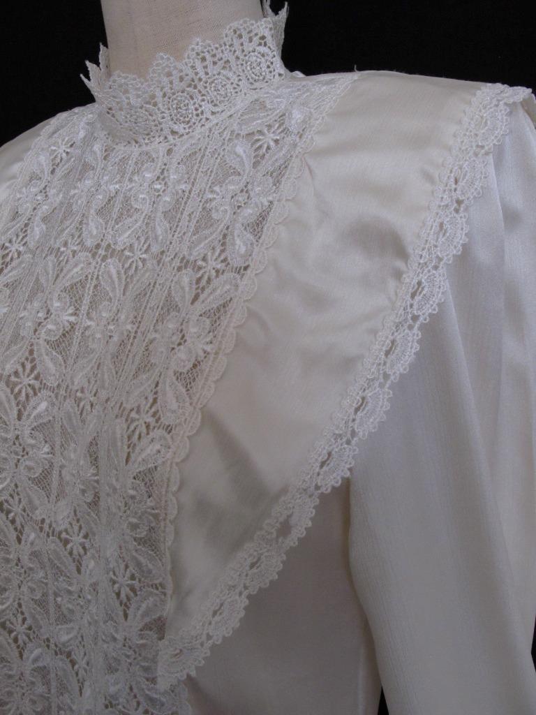 Vintage 80s 90s San Andre Ivory Romantic Blouse 6 S Lace Silky Liquid Satin