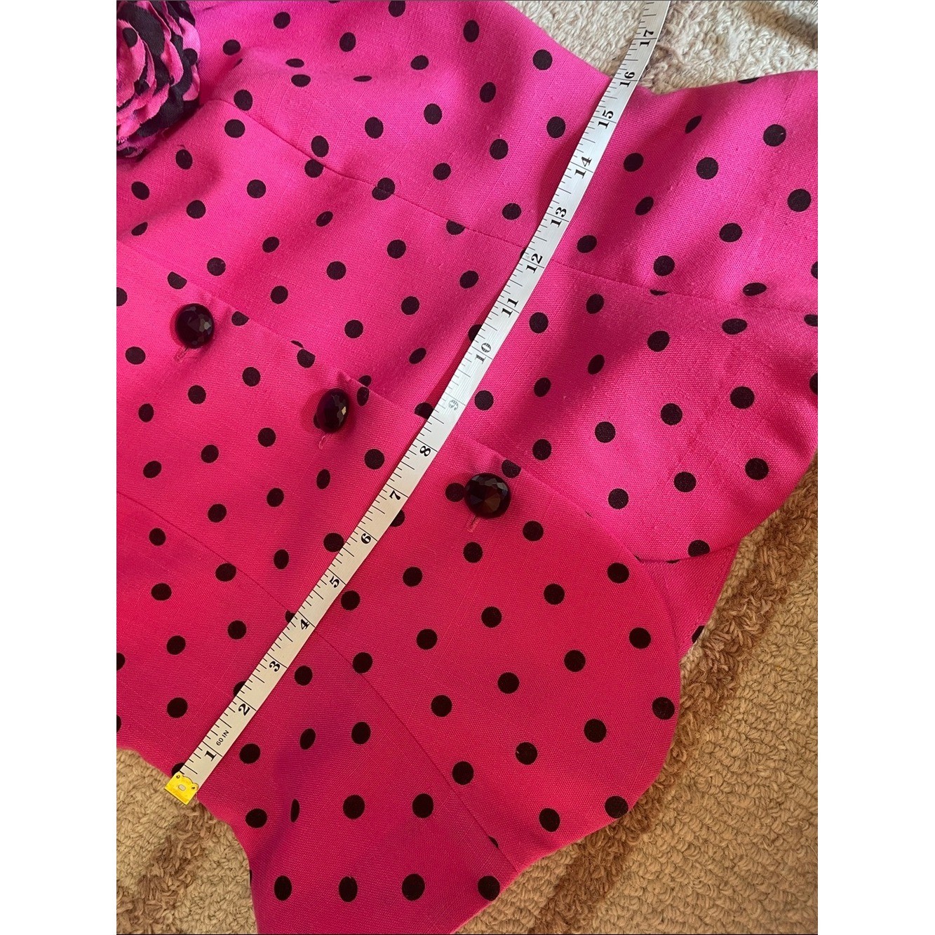 VTG 80s Positive Attitude Pink Polka Dot Peplum Blouse Puff Sleeve Blazer Top M