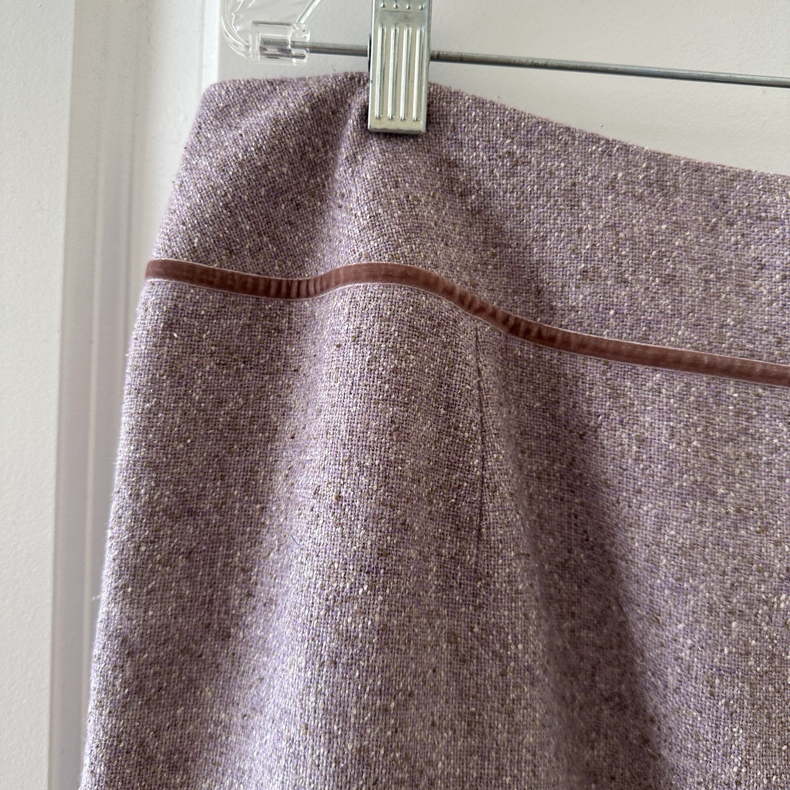 Vintage Ann Taylor Purple Wool Silk Blend Tweed Skirt Velvet Bow Women’s Size 14