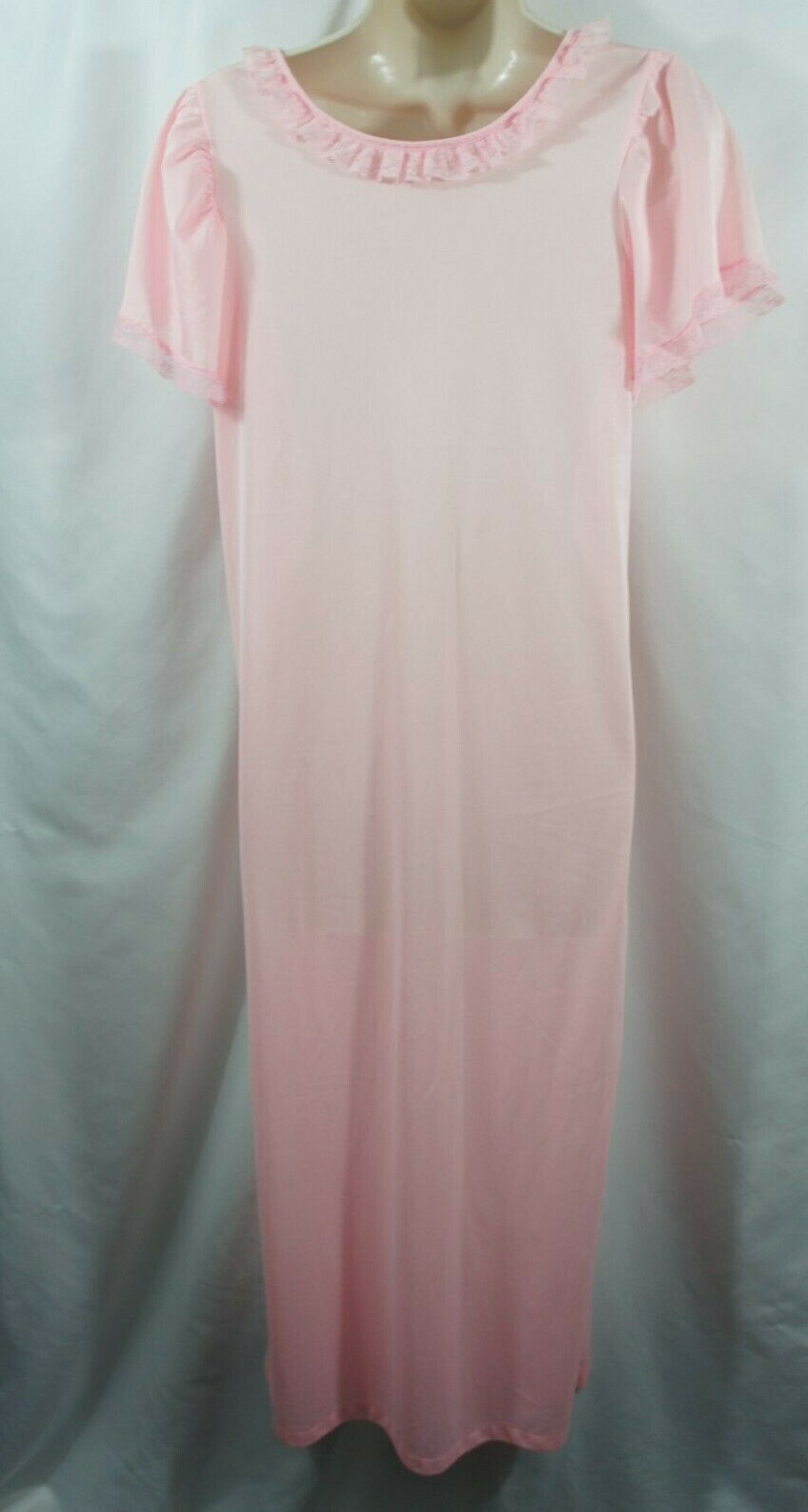 Vintage Stoneswear Night Gown Pink Nylon Lace Trim Size Small