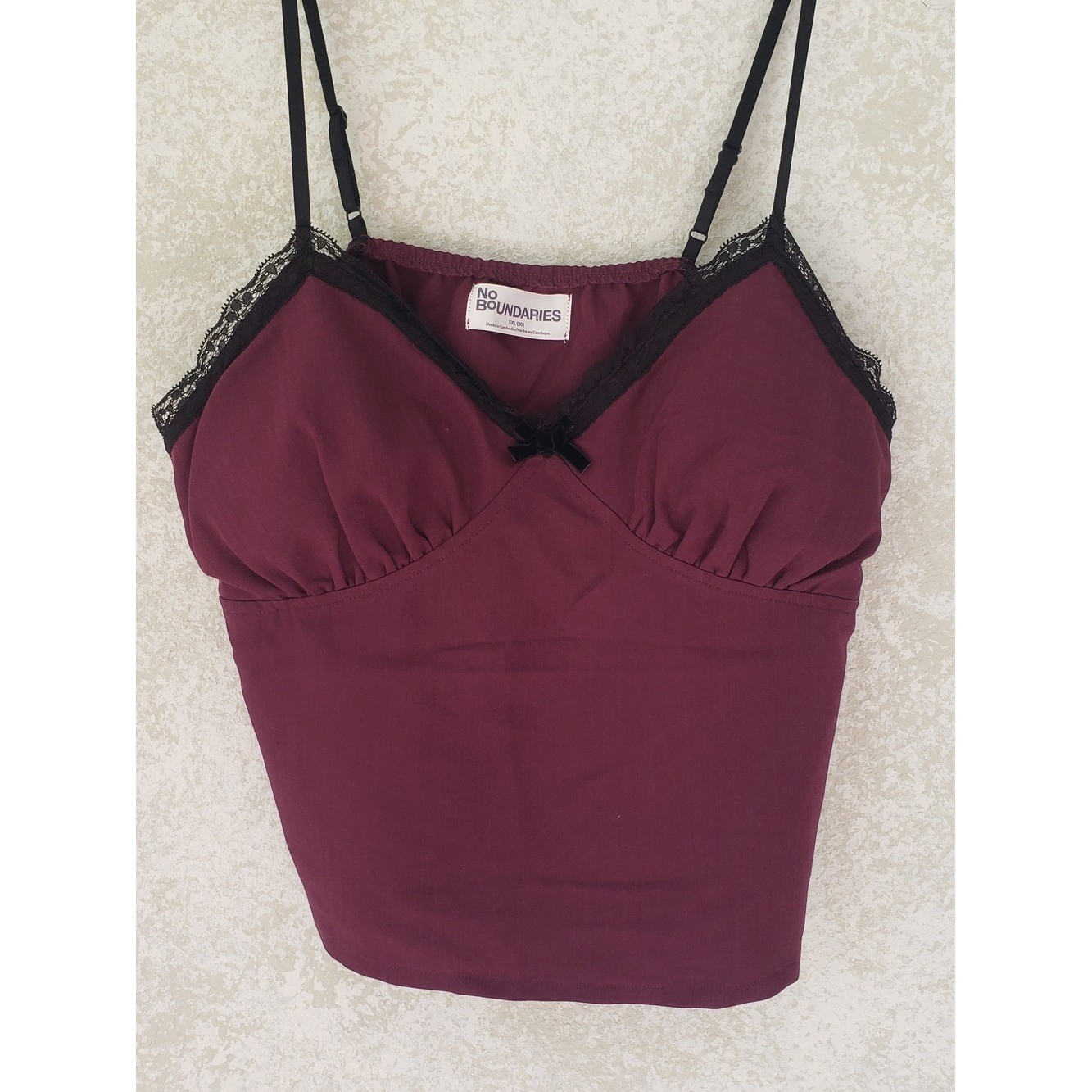 No Boundaries Burgundy Cami XXL with Black Lace Trim