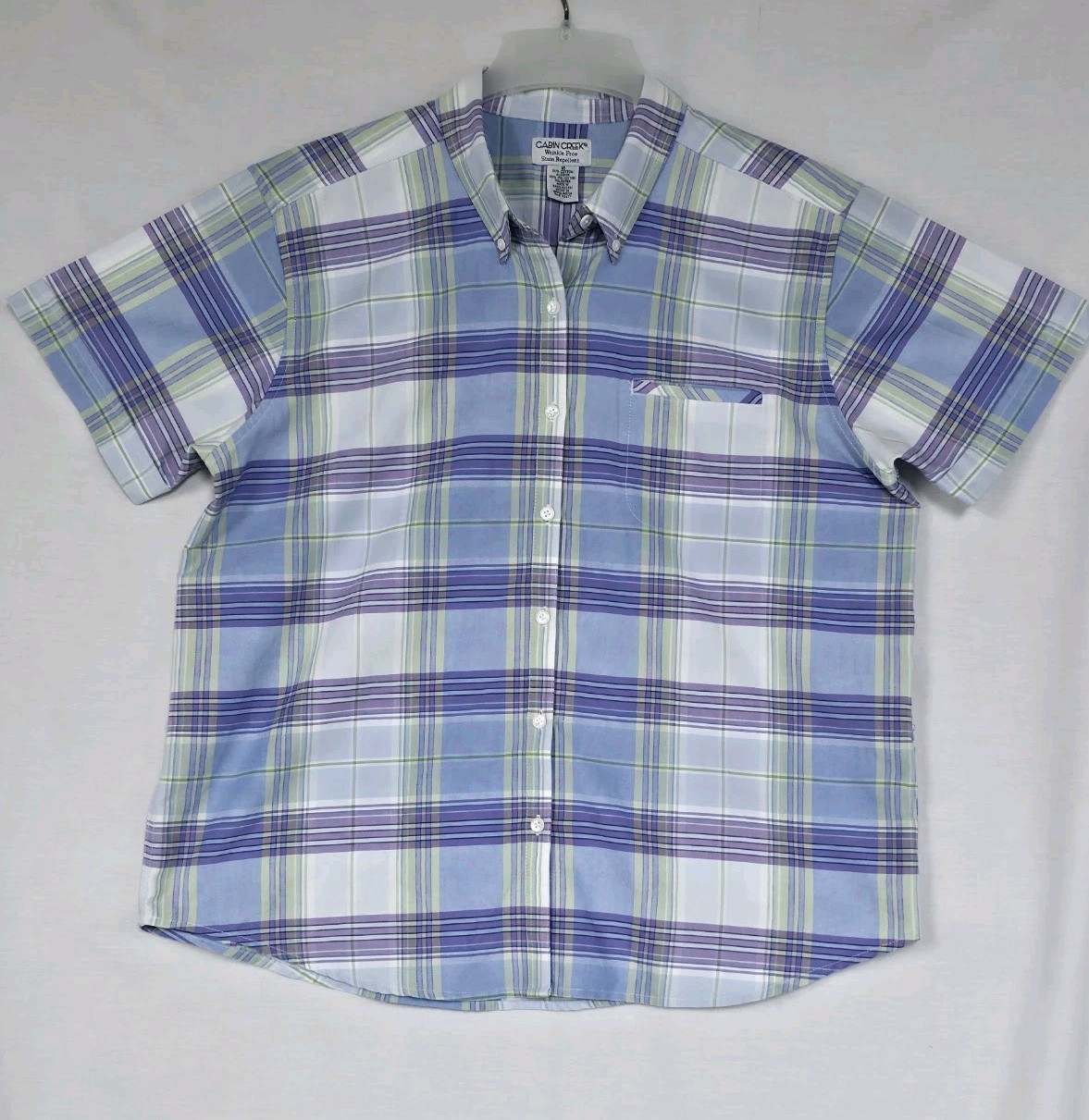 Vtg CABIN CREEK Wrinkle Free Short Sleeve Plaid Blouse Button Front Women’s 16
