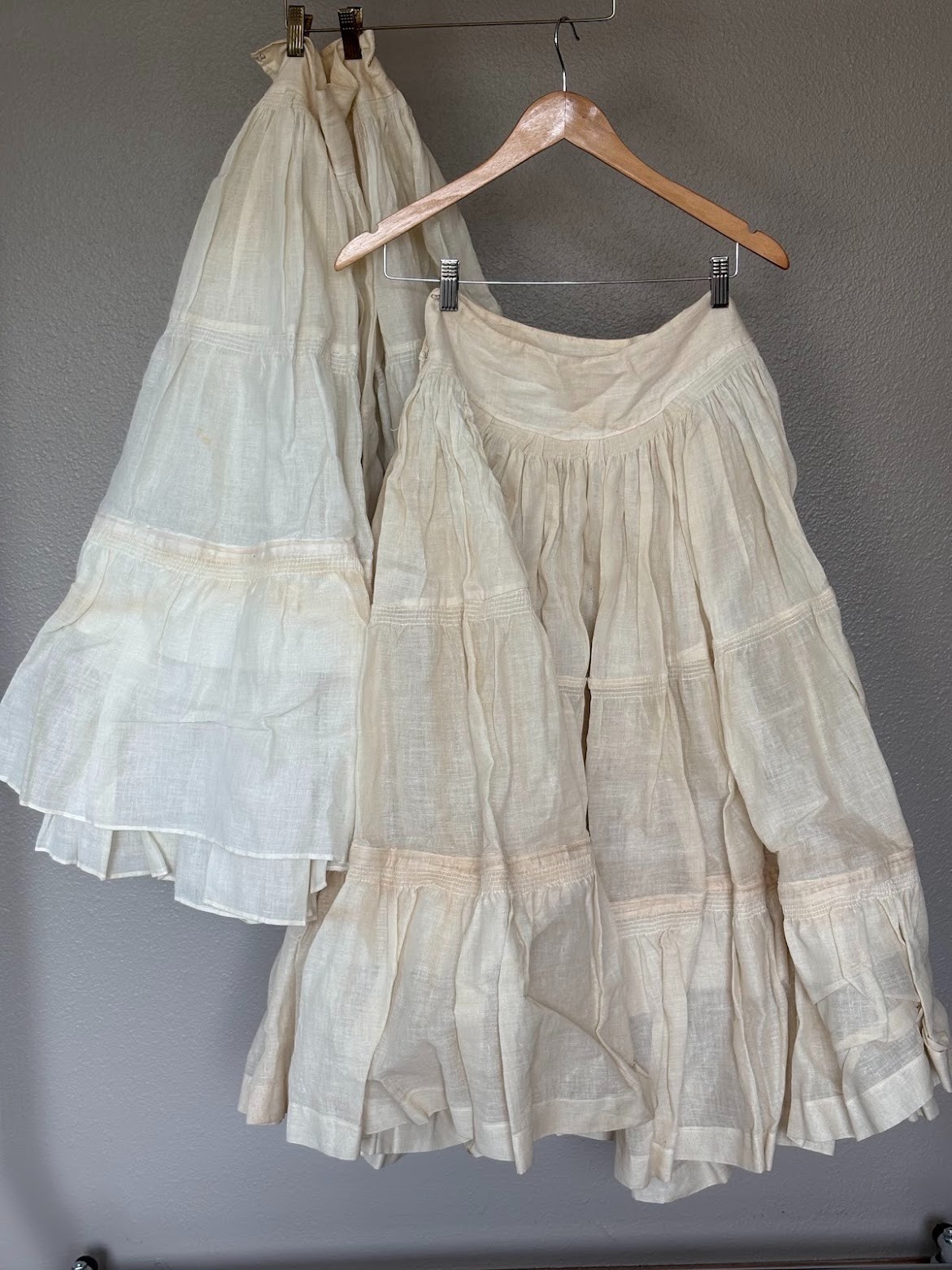 2pc lot VINTAGE FULL CIRCLE TIERED PETTICOAT SLIPS AS IS FOR REPURPOSING