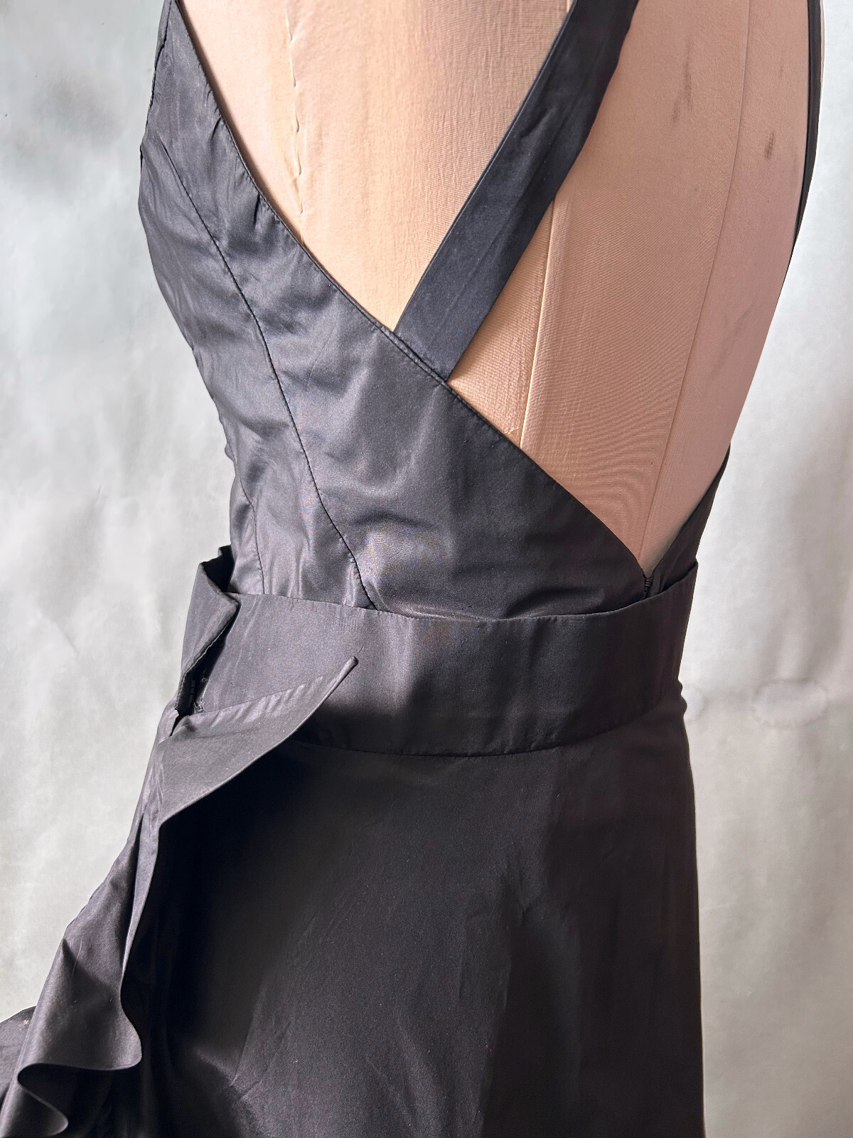 Vtg 1960s Flamenco Style Party Dress Black Halter Busty Cocktail Glam sz S M