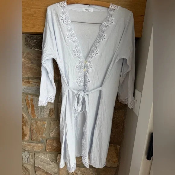 Vintage Maria Scotto WHITE cotton/modal lace embroidered robe XL made in ITALY