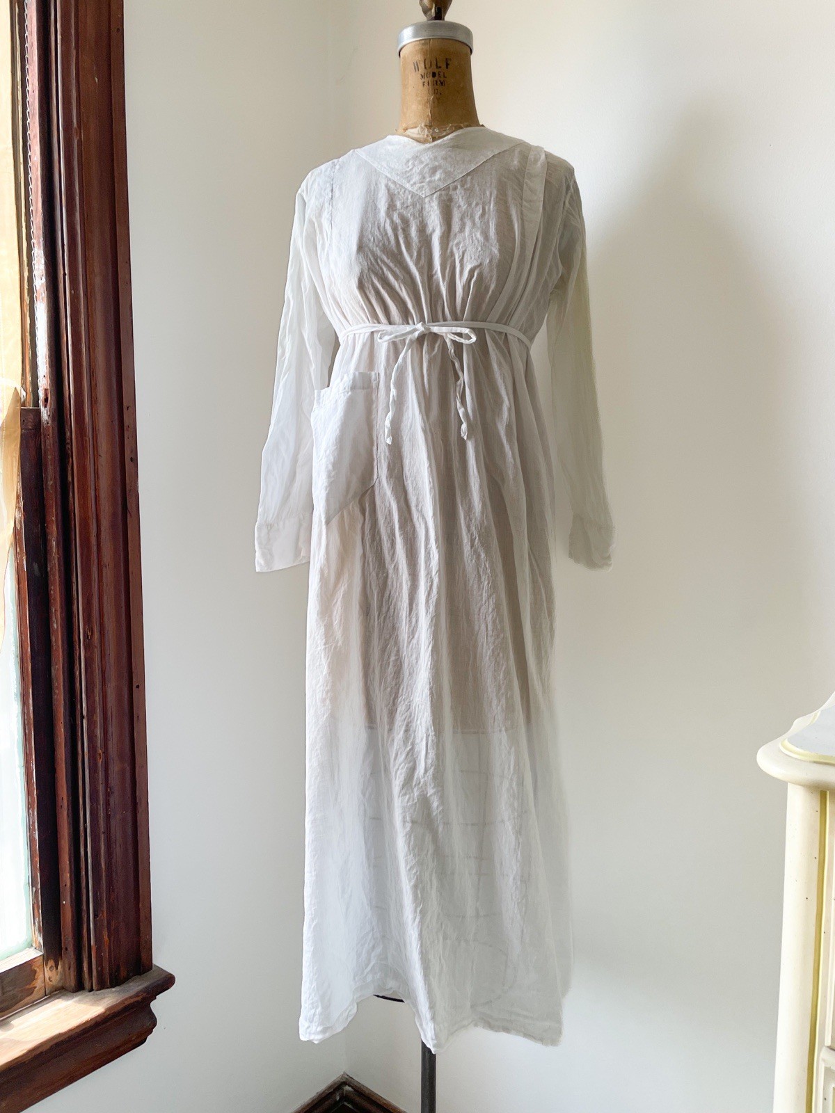 Antique Edwardian White Handkerchief Cotton Dress Cover Nurse Maid Uniform XS/S