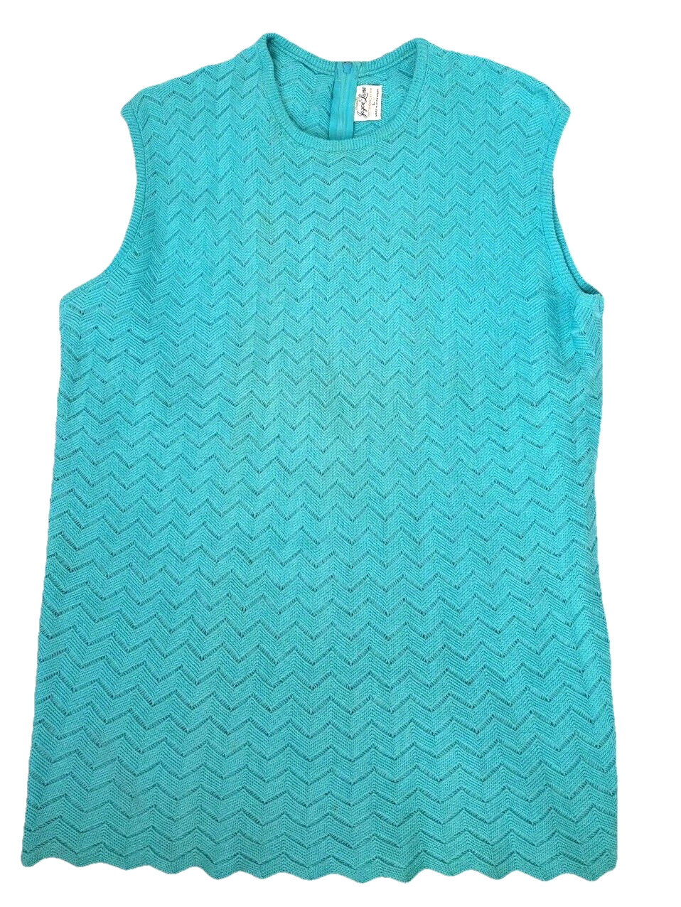 Vintage 70s JOYCE LANE Aqua Sleeveless Summer Sweater Chevron Weave EUC SIZE L