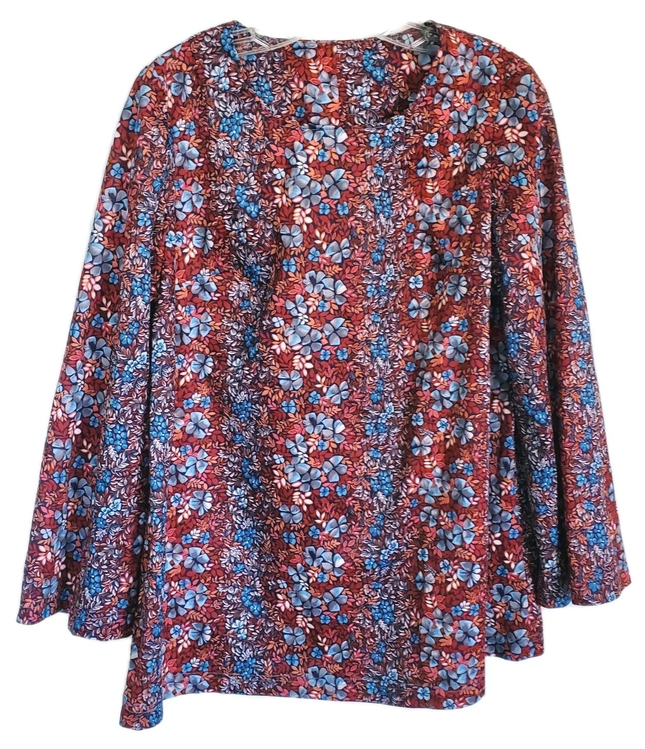 Vintage 1970s Blue And Brown Floral Pullover Shirt