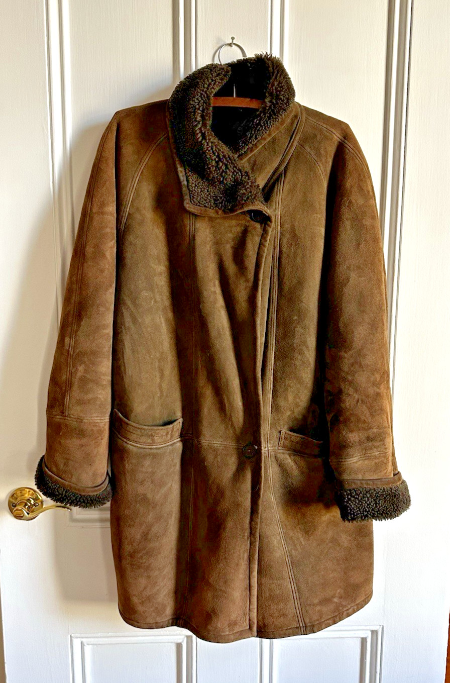 Vintage Brown Lambskin Shearling Authentic Spanish Lamb Lined Jacket Coat M/L