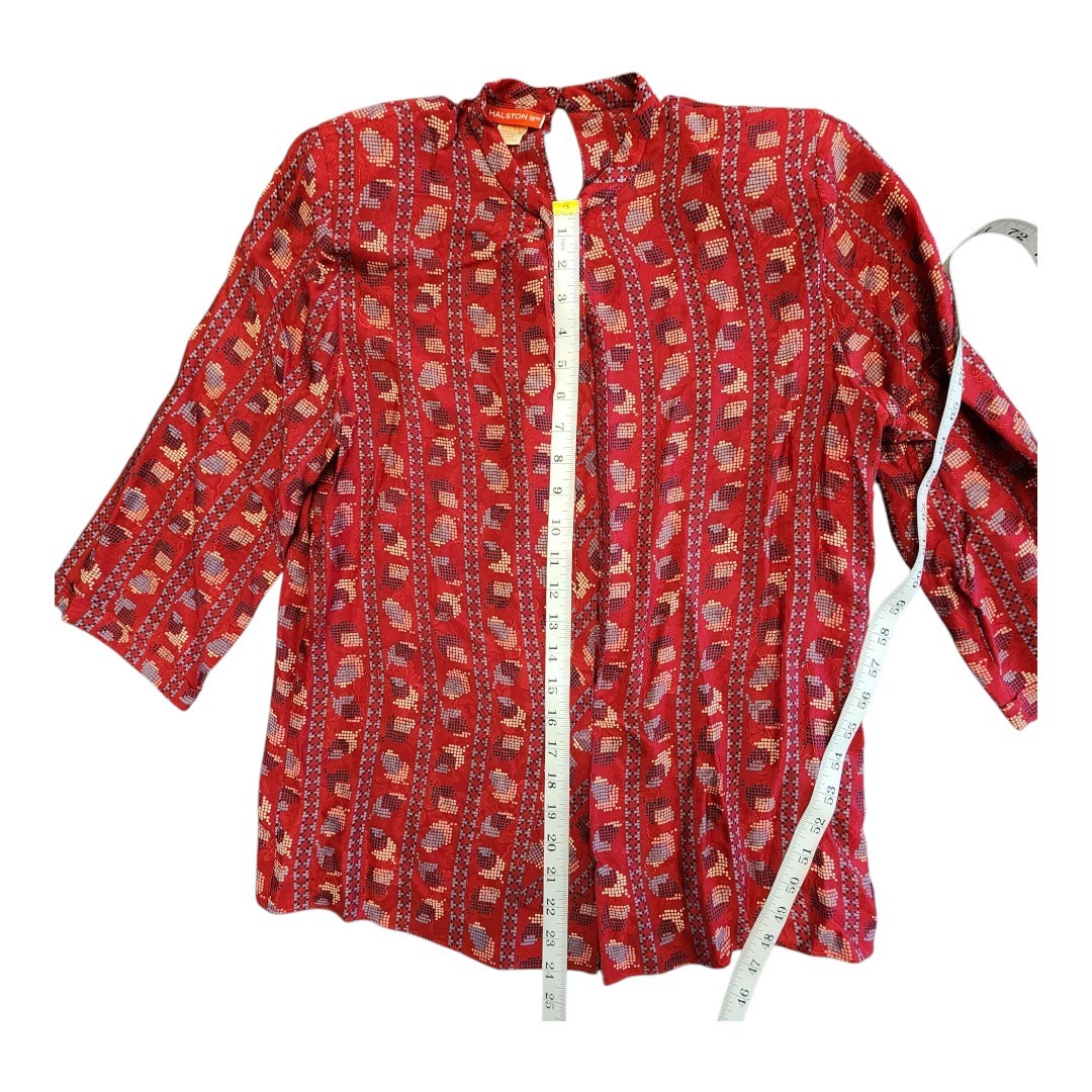Halston III Vintage 80’s Red Floral Blouse Very Rare Super Condition Size 8 Silk