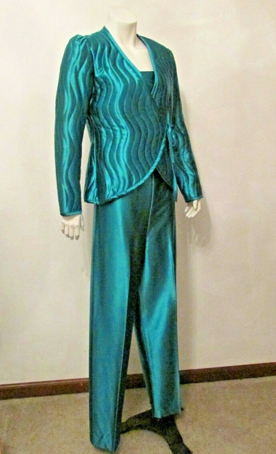 3pc Daffodil Green Lounge Pajama set Quilted Jacket Camisole Pants M USA made