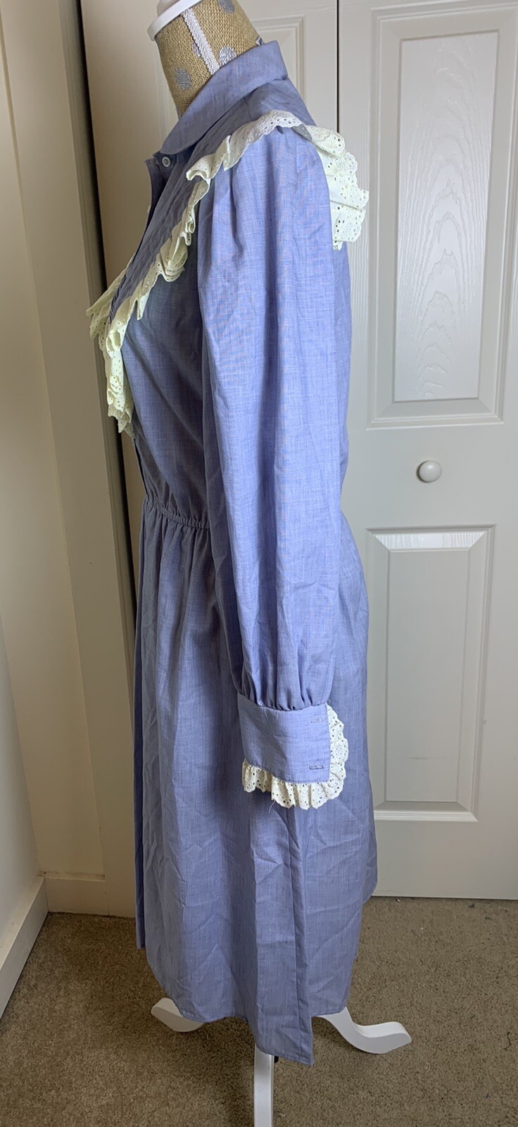 Vtg Donna Morgan Non Stop Prairie Dress Med Union Made USA NWT Lace Blue Cottage