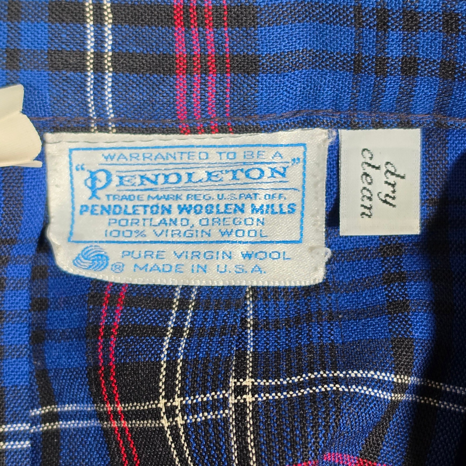 Pendleton Vintage Wool Plaid Pleated Midi Skirt Blue Red Size 16W Made in USA