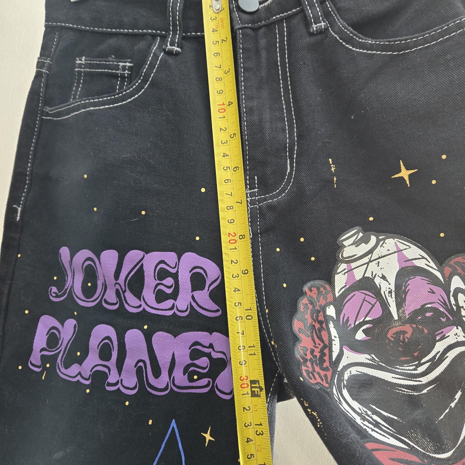 Grunge Punk Cartoon & Slogan Jeans Size XS Graphic Black Straight Leg Streetwear