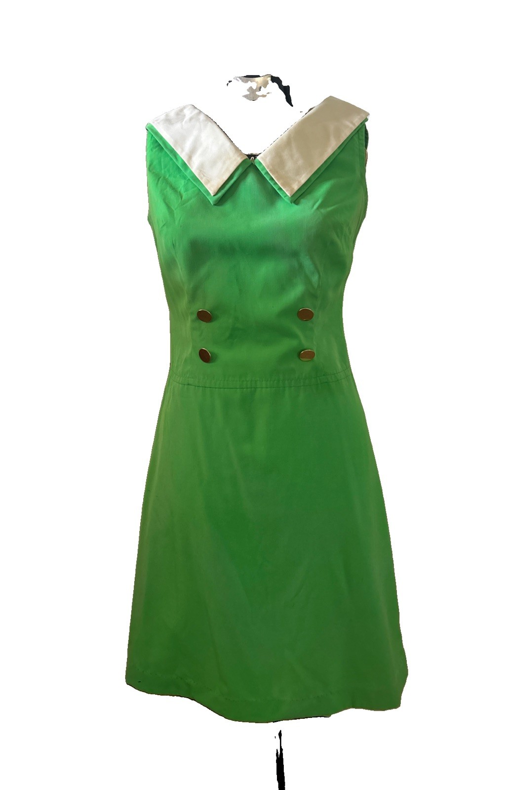 Vintage 1960’s Bobbie Brooks Mod Green Sleeveless Shift Dress Gold Buttons