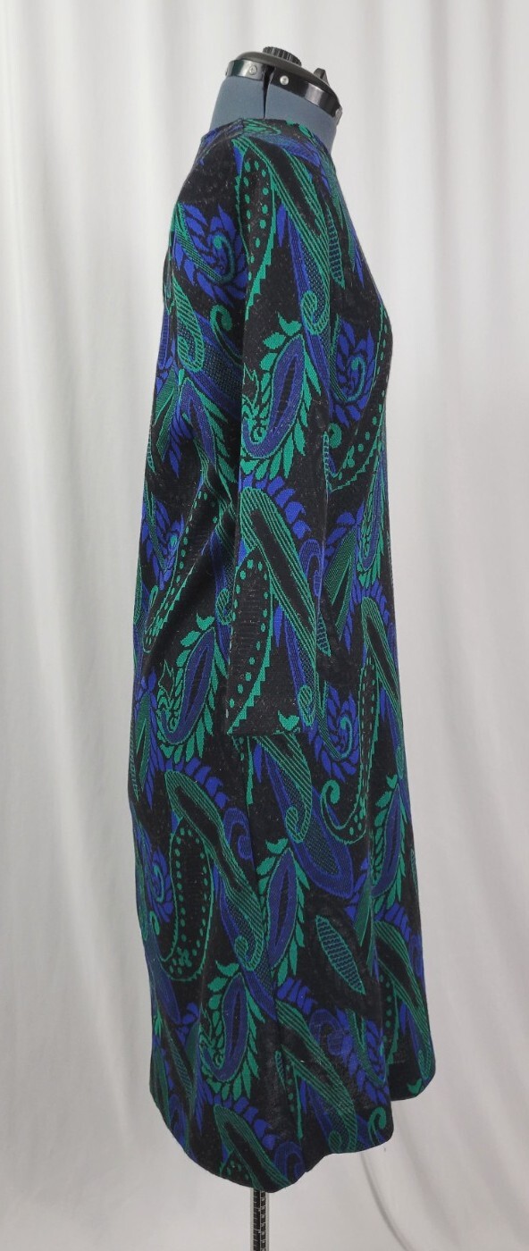 Vintage Newton Centre Black A-Line Sweater Dress w Blue/Green Paisley Size 6