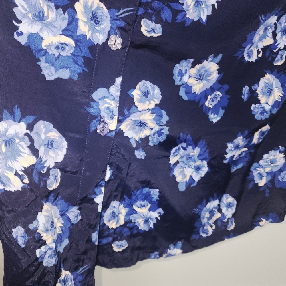 Vintage Erika 90s Blue Floral Midi Dress Tieback Cottagecore Rayon M
