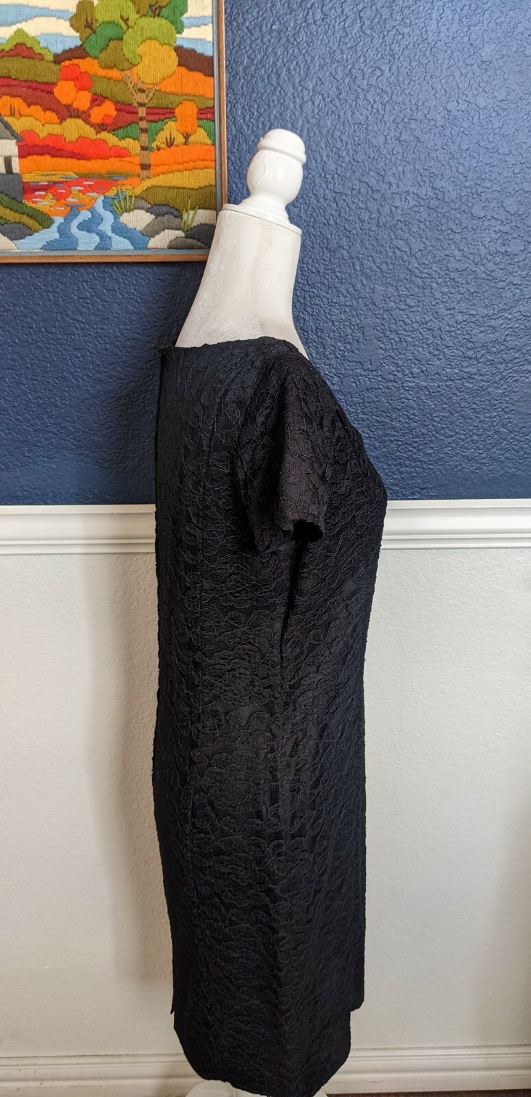 VTG Karen Lucas Collection Black Sheath Short Sleeve V-Neck Dress Sz 10 Medium M