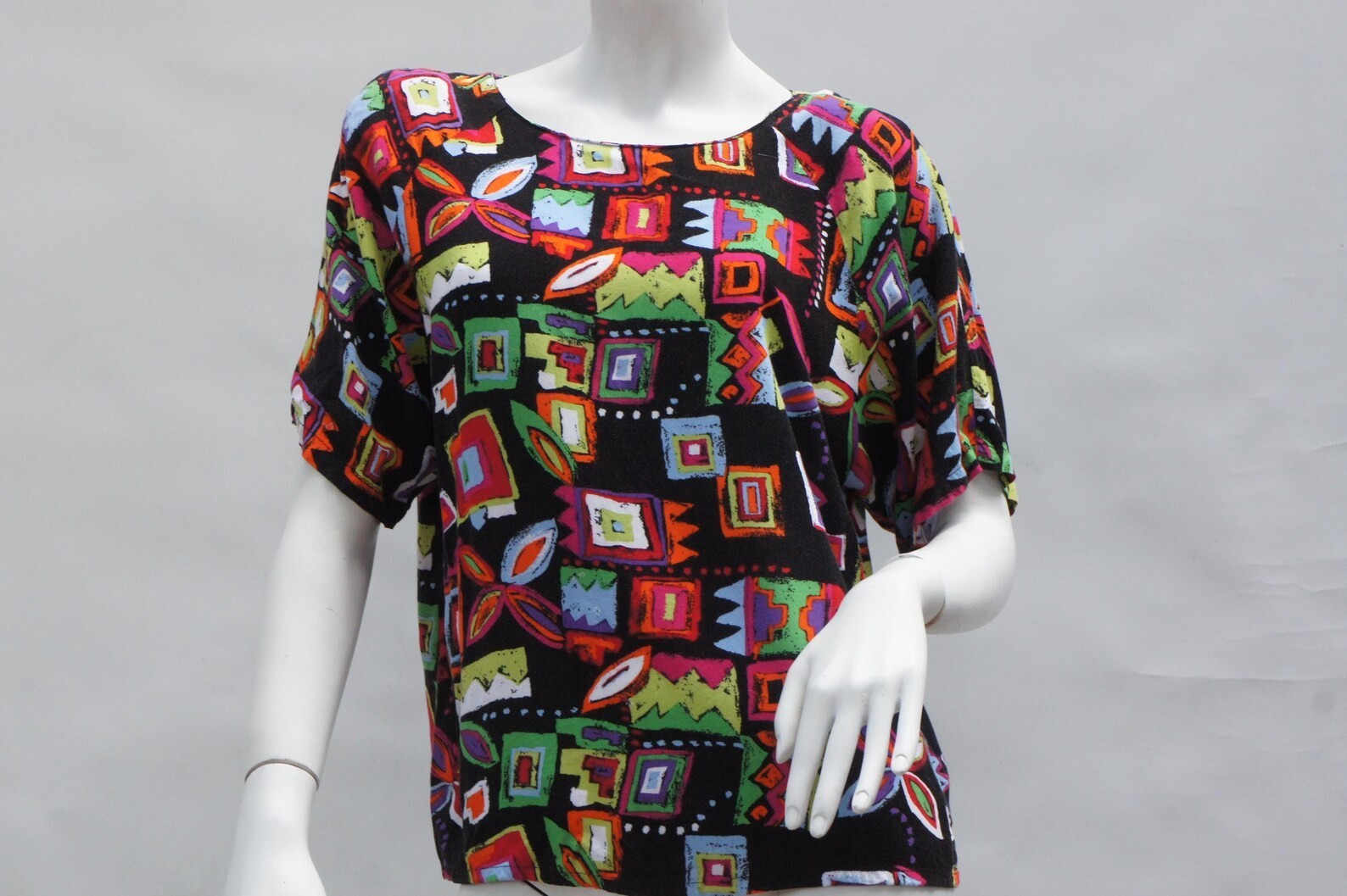 Vintage 80s Abstract Print Tunic Top Blouse By Impressions Boho Retro