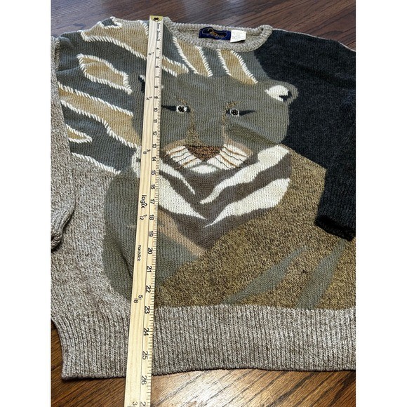 Vintage 20 Ans by Mariea Kim Lion Intarsia Wool Blend Sweater Gray Tan Women’s M