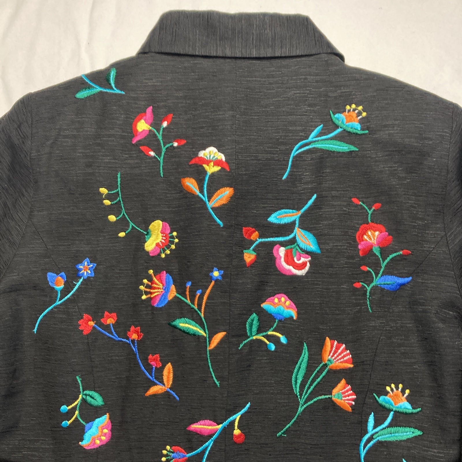 Silkland 3/4 Sleeve SZ LG Blazer Cardigan Lined Embroidered Beaded 100% Silk
