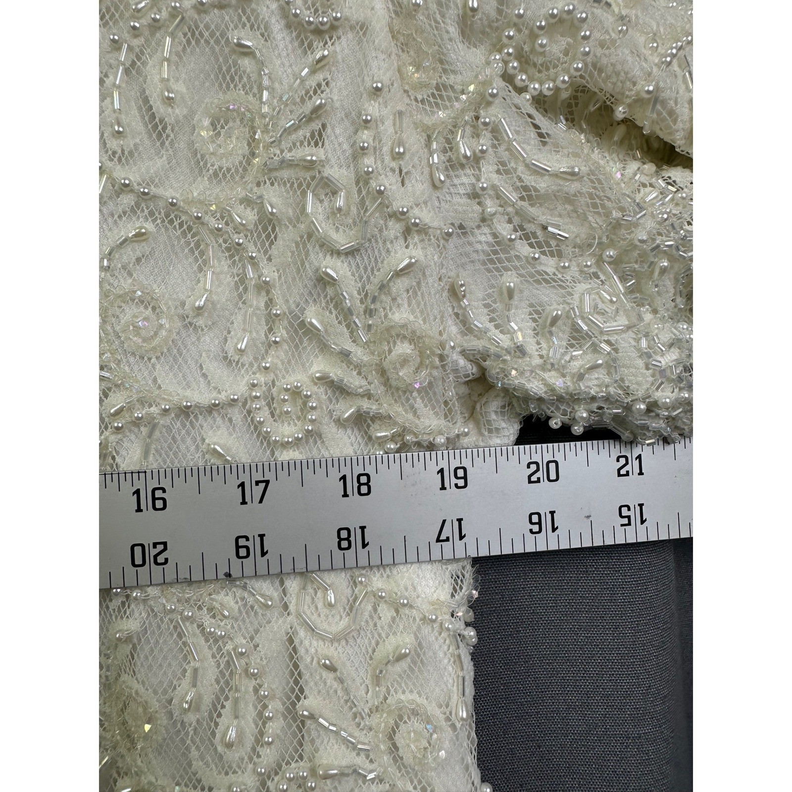 Brilliante by JA Vintage Beaded Sequin Lace Top Ivory Pearl Bridal Evening Sz L