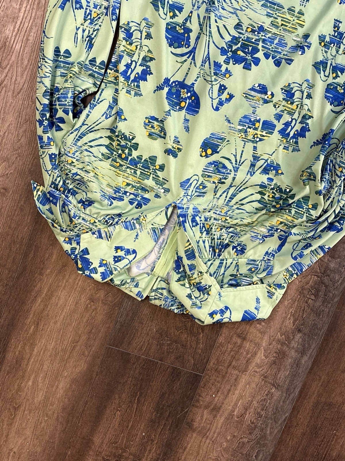 Vtg DutchMaid Dress Womens 34 Blue Green Floral Print Hippie Boho Flower Collar