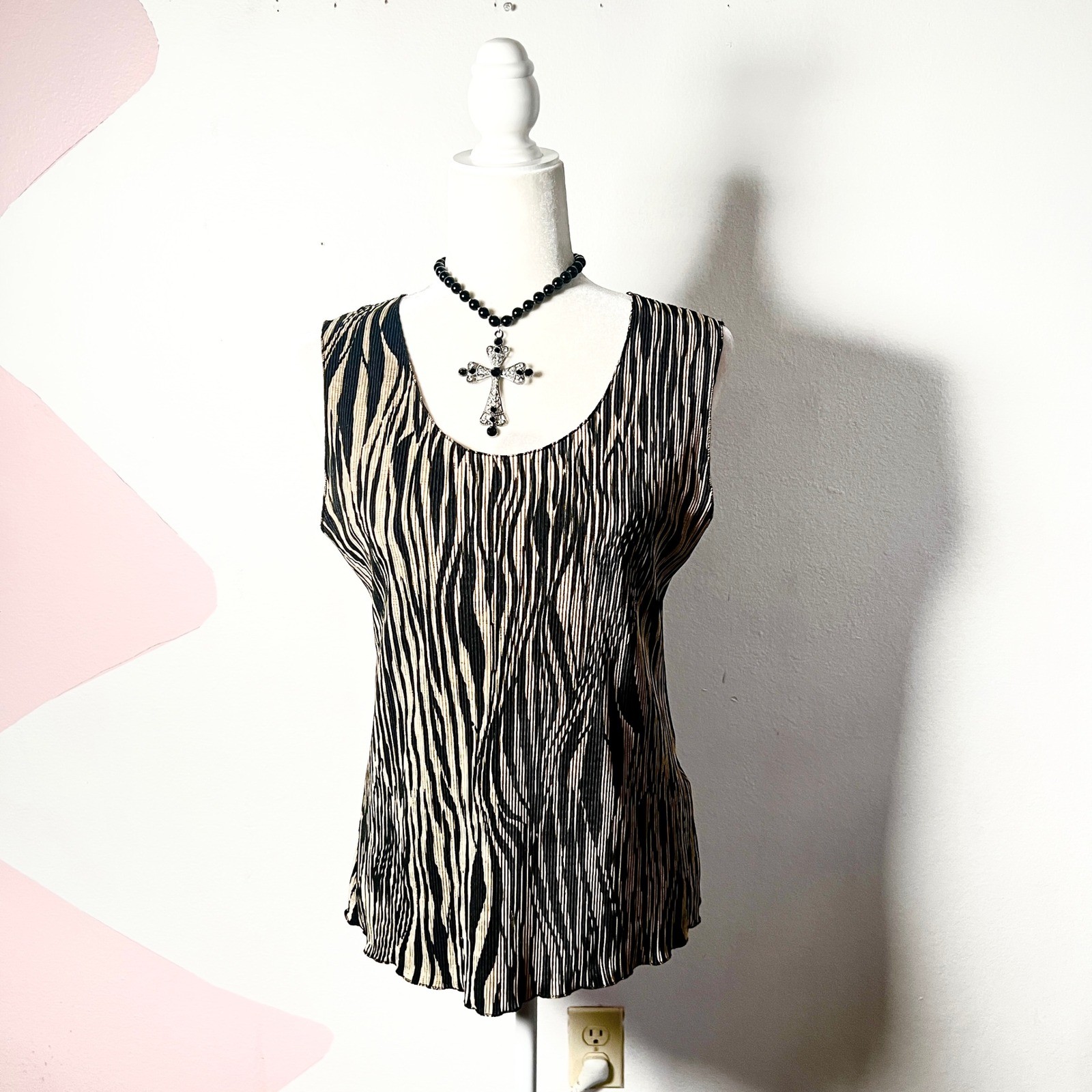 Y2K Vtg Tank Top Sz XL Zebra Print Indie Sleaze Gothic