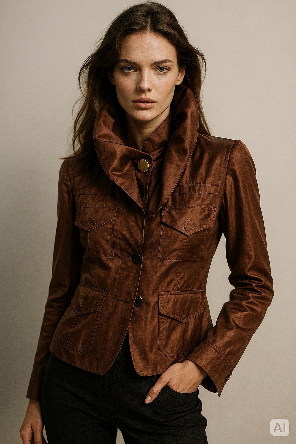 Gucci Vintage Tom Ford Era 2004 Silk Jacket Bronze Shantaug Runway Style Lg