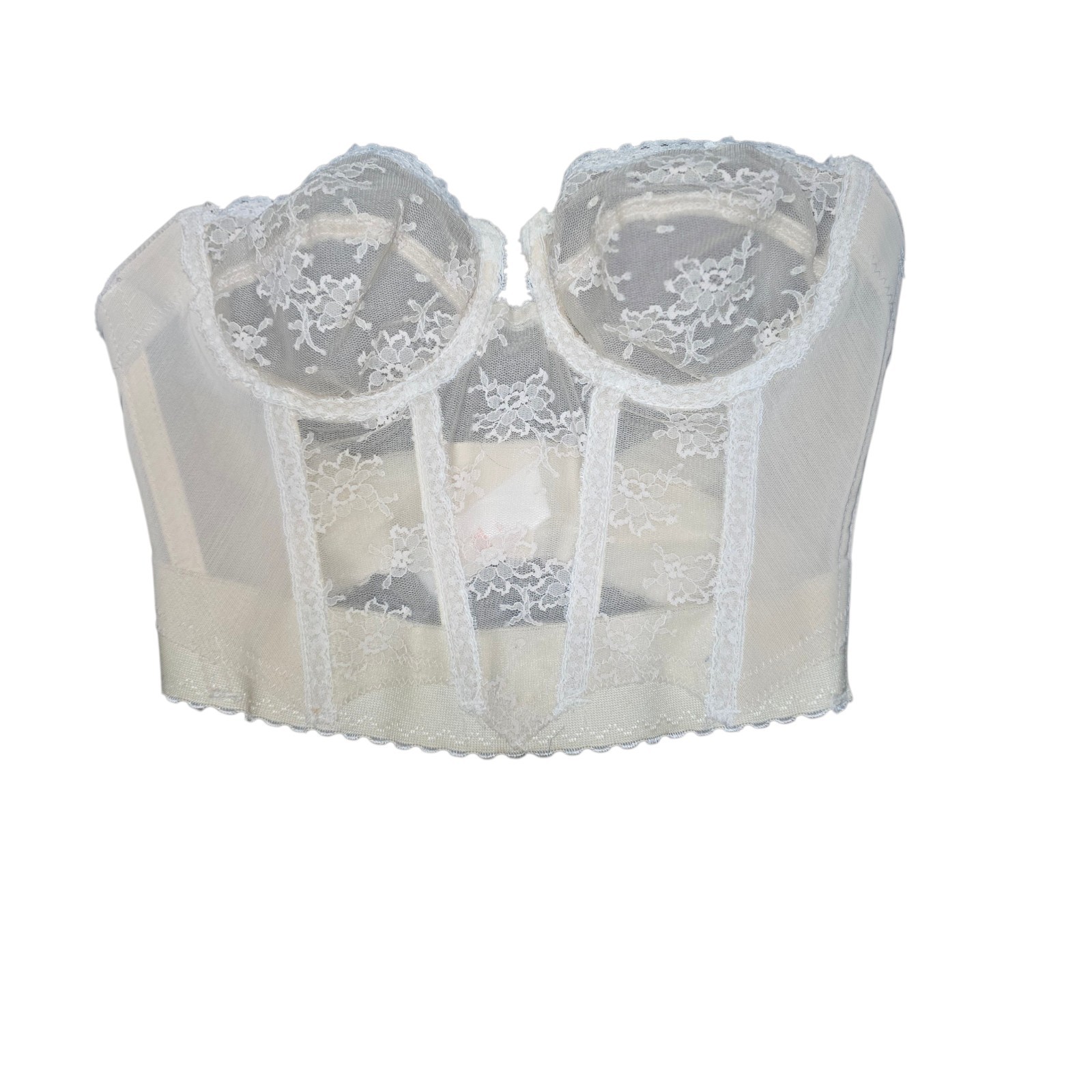 Vintage Backless Young Smoothie Bustier Bra 34B Ivory Lace Corset Bridal USA